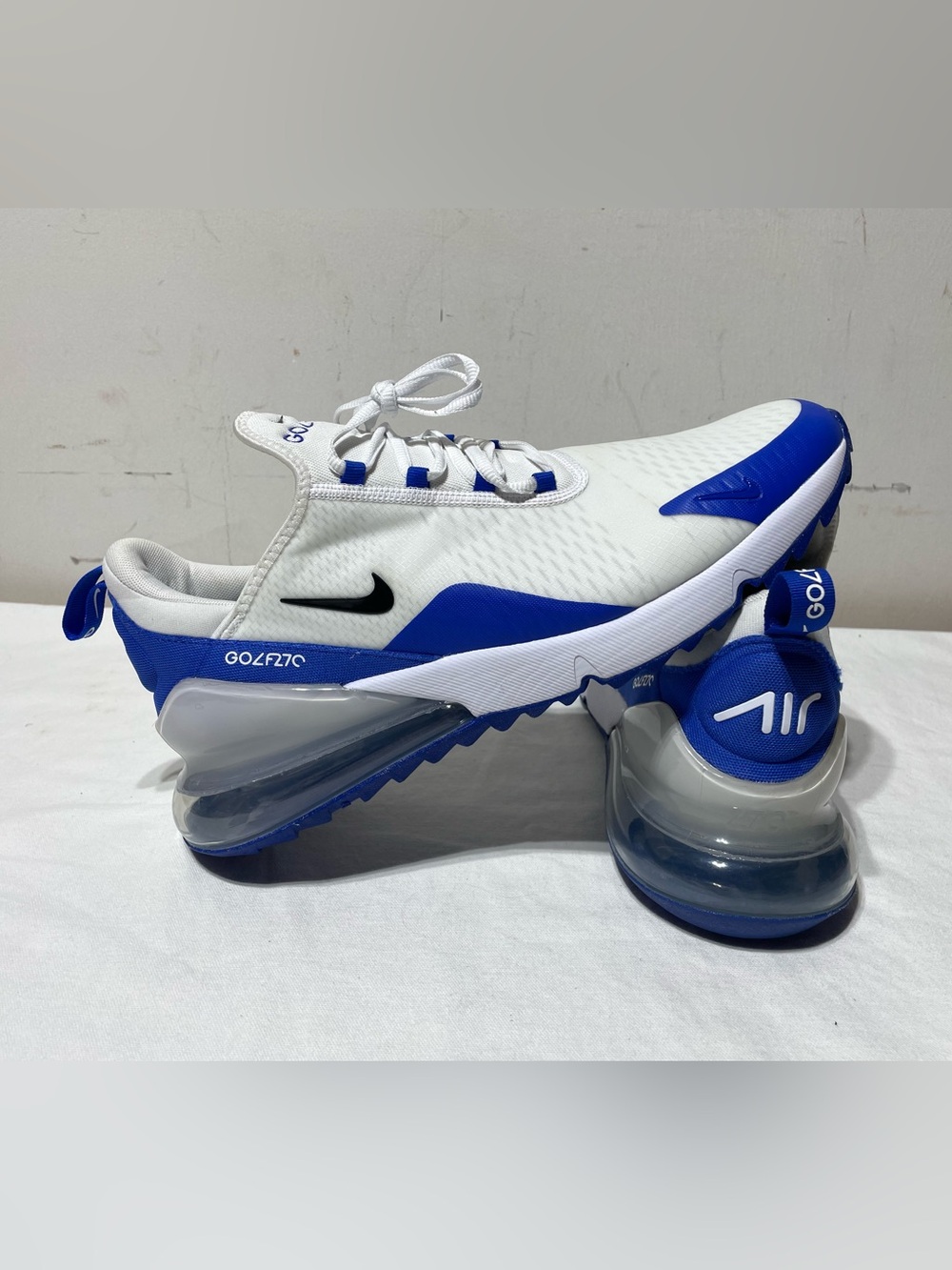 Nike White and Game Royal Blue Air Max 270 React Style Sneakers